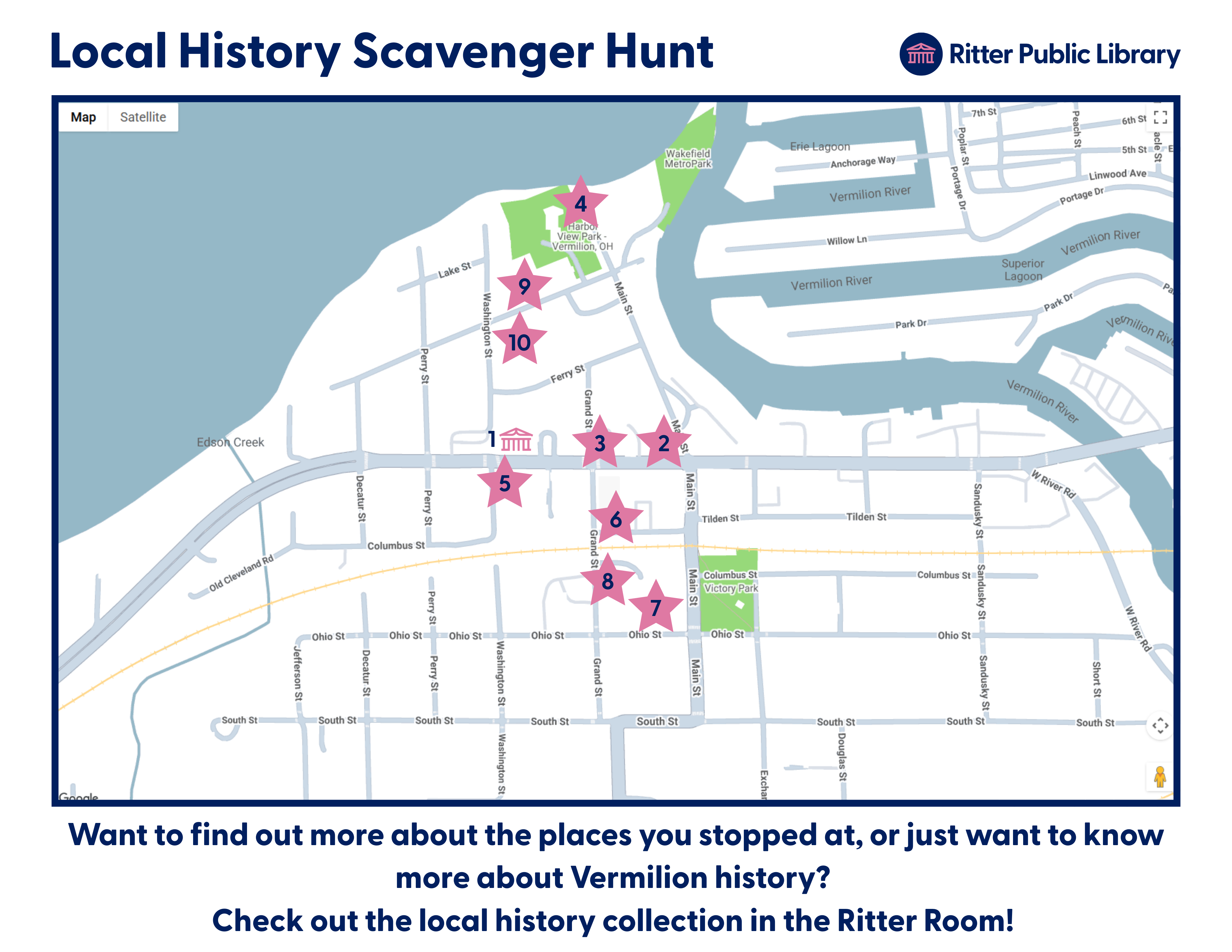 Local History Scavenger Hunt map of Vermilion
