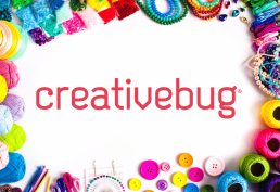 "Creativebug" text with craft supplies