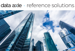 Data axle reference solutions logo and image of skyscrapers