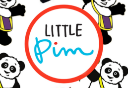 Text "Little Pim" and graphics of panda mascot
